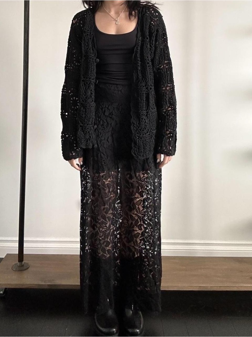 Sheer Black Crochet Cardigan